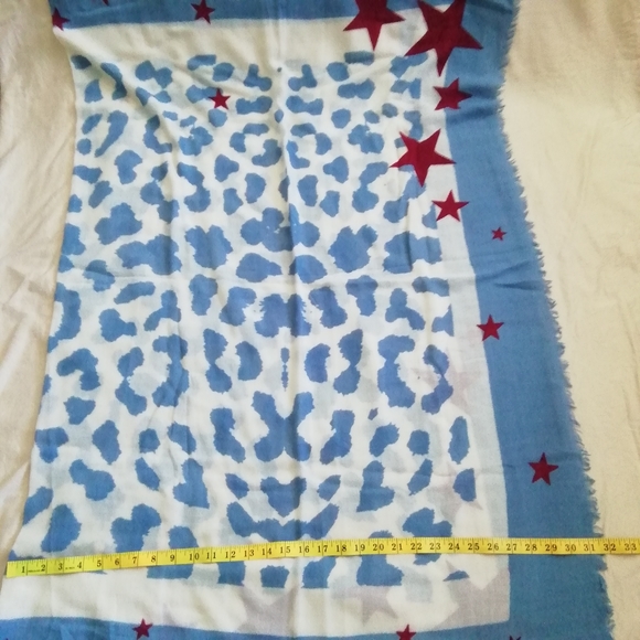 NWT wool & silk blue white red scarf - Picture 5 of 6